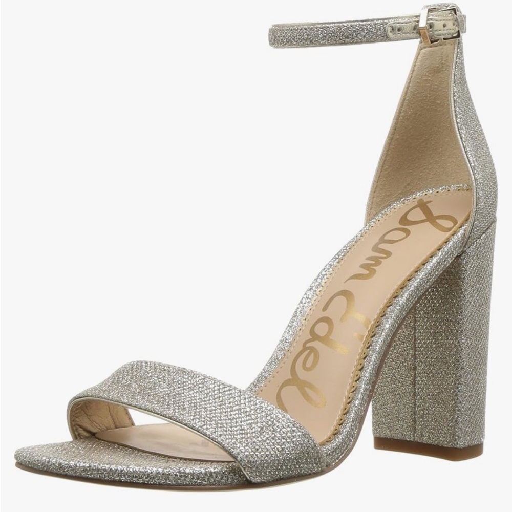Sam Edelman Yaro Heel Pump - 7.5 - Glitter Block Sandal - Silver Gold Champagne